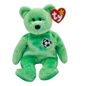 Ty Beanie Babies Baby 1998 KICKS the Soccer Bear Push Stuffed Animal RETIRED